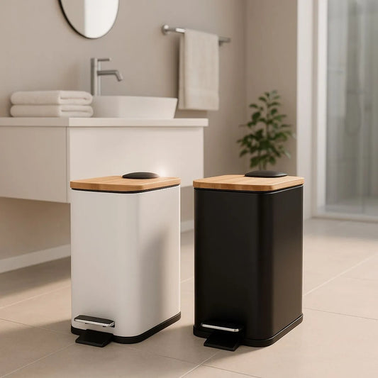 Lixeira VitaClean Premium 5L - Inox com Tampa Bambu