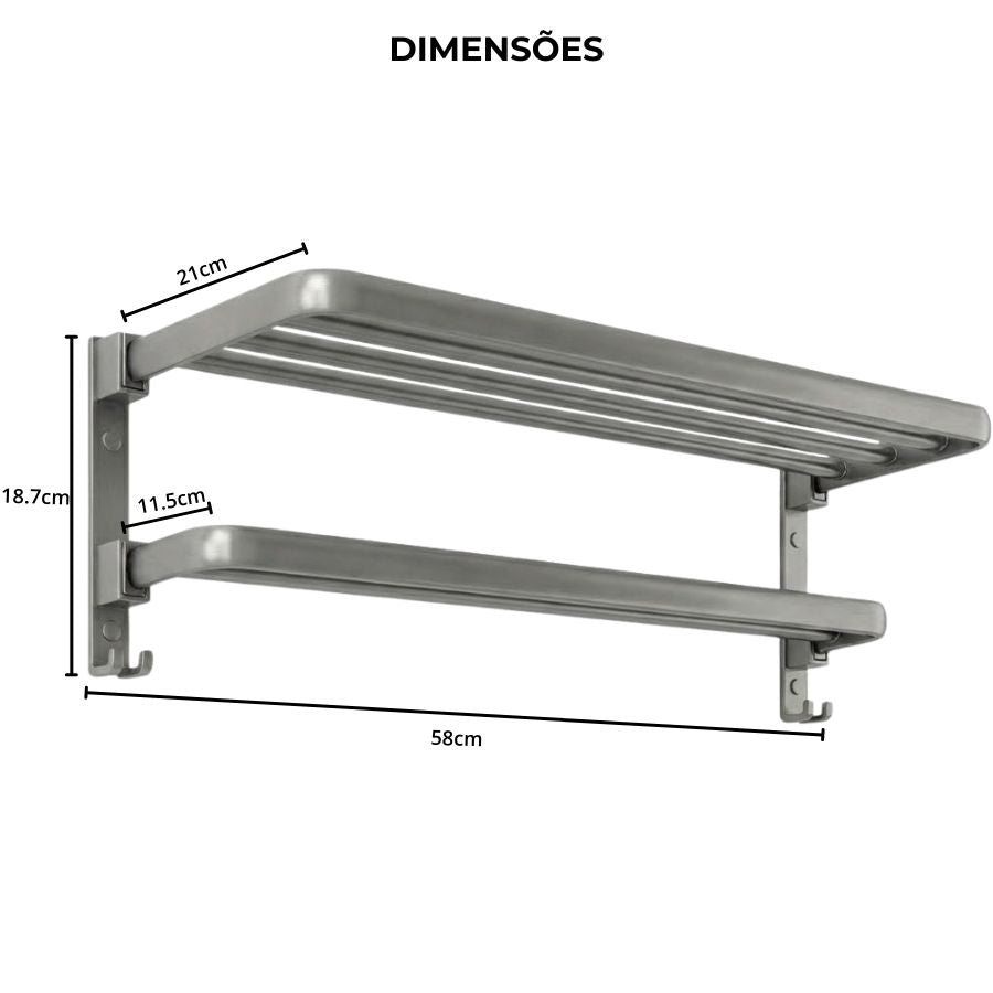 Porta-Toalhas Retrátil em Alumínio + Adesivos ProFix™ de BRINDE!