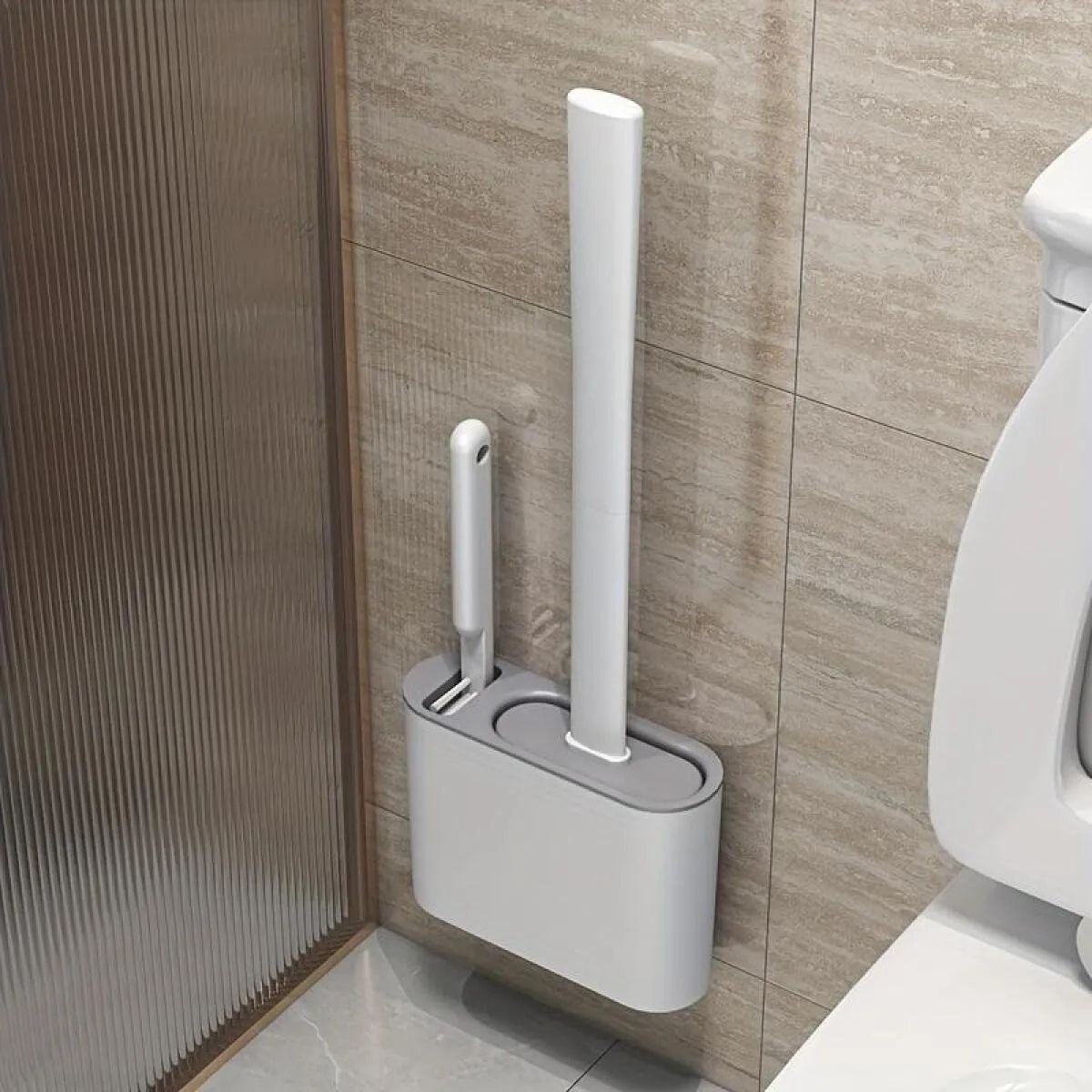 Kit Escova Sanitária em Silicone Com Suporte para Parede