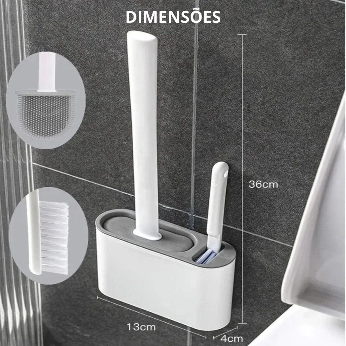 Kit Escova Sanitária em Silicone Com Suporte para Parede