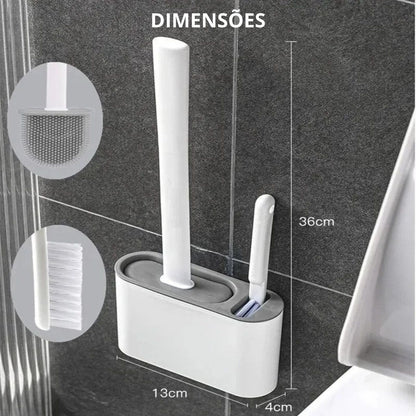 Kit Escova Sanitária em Silicone Com Suporte para Parede