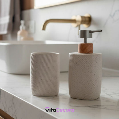 Kit Lavabo Conjunto Dispenser e Porta Escovas Porcelana 2 Peças