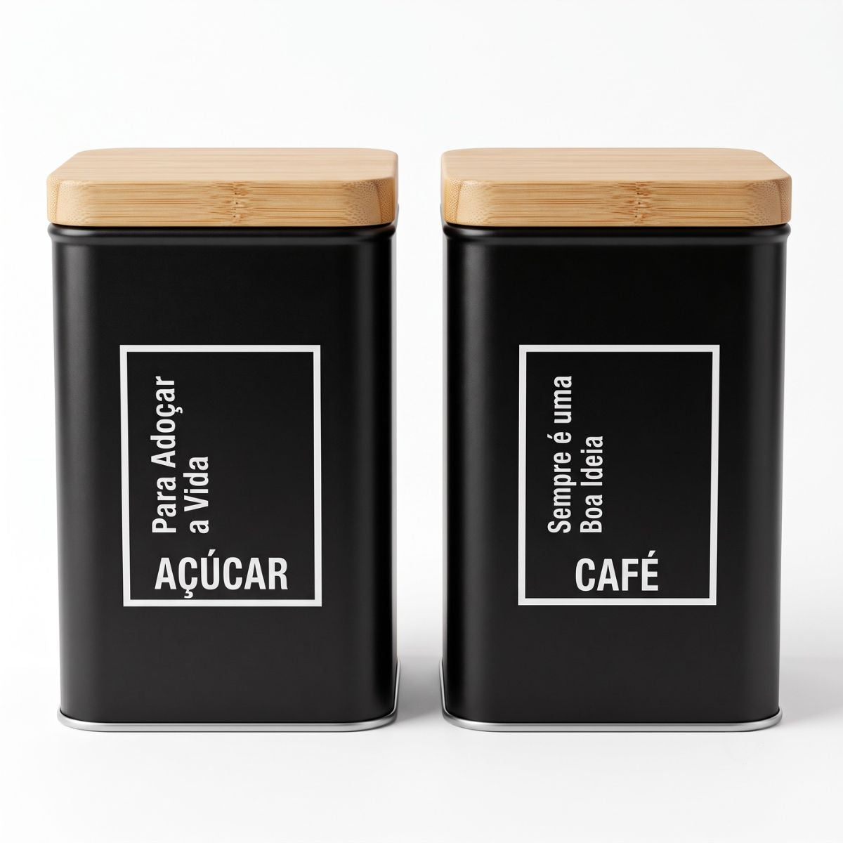 Kit 2 Potes para Cafe e Açucar em Metal Cantinho Cafe Preto