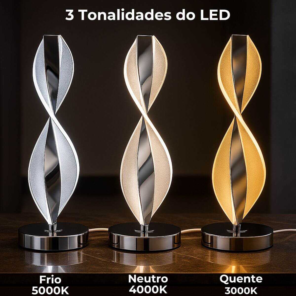 Abajur LED Mesa Design Infinito 3 Tons Bivolt Decorativo - VitaLux Decor