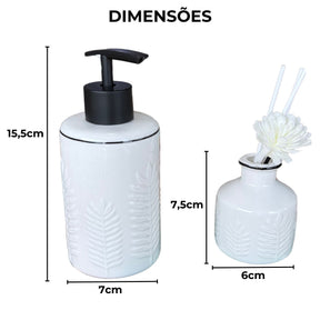 Kit Banheiro Lavabo Conjunto Saboneteira Difusor Porcelana Porcelana 2 Peças