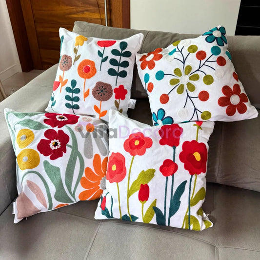 Kit 4 Capas Almofadas Decorativas 43x43 Estampas Florais Premium Sofá Sala