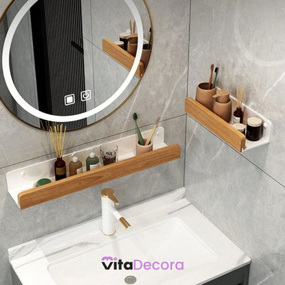 VitaLux - Prateleira Organizadora Parede em Alumínio e Madeira + Kit Adesivos ProFix