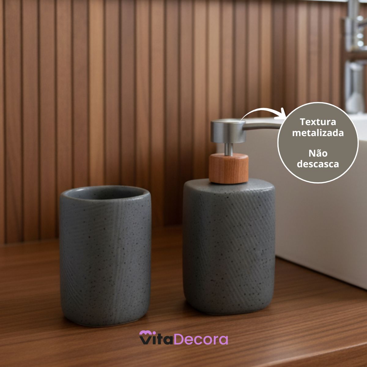 Kit Lavabo Conjunto Dispenser e Porta Escovas Porcelana 2 Peças