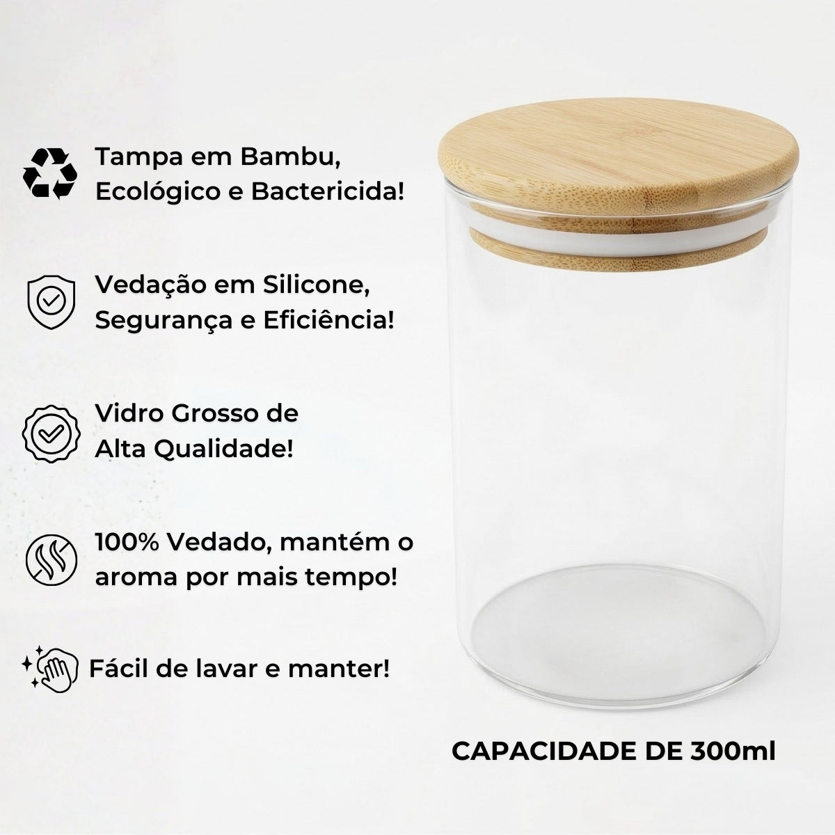 Kit 12 Pote Porta Tempero Hermético 300ml + Base Escada em Bambu