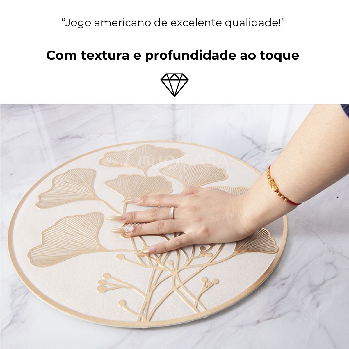 Jogo Americano Sousplat 38cm Redondo em PVC Dourado Mesa Posta Impermeável