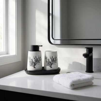 Kit Banheiro Lavabo Conjunto Saboneteira Dispenser Porta Treco Porcelana 3 Peças
