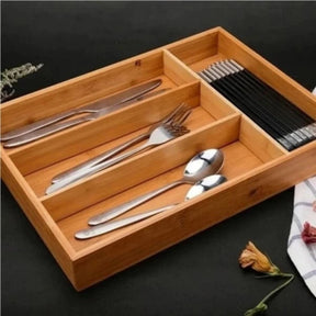 Porta Talheres Bambu 4 Divisórias Organizador Gaveta Bancada Prático Natural