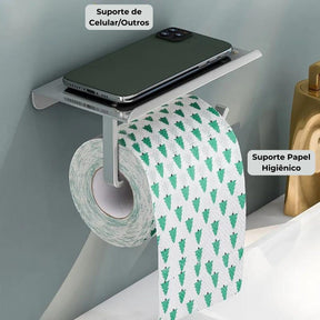 Porta Papel Higiênico Suporte Celular em Alumínio + Adesivos ProFix™