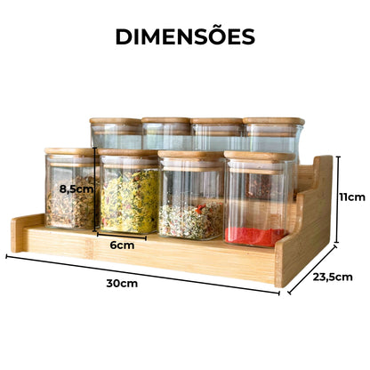 Kit 12 Porta Temperos Vidro & Bambu Premium Hermético 200ml [FRETE GRÁTIS]