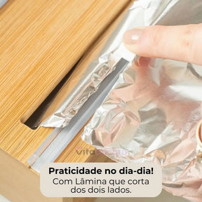 VitaPratic - Dispenser Duplo em Bambu - Cortador Papel Alumínio e PVC