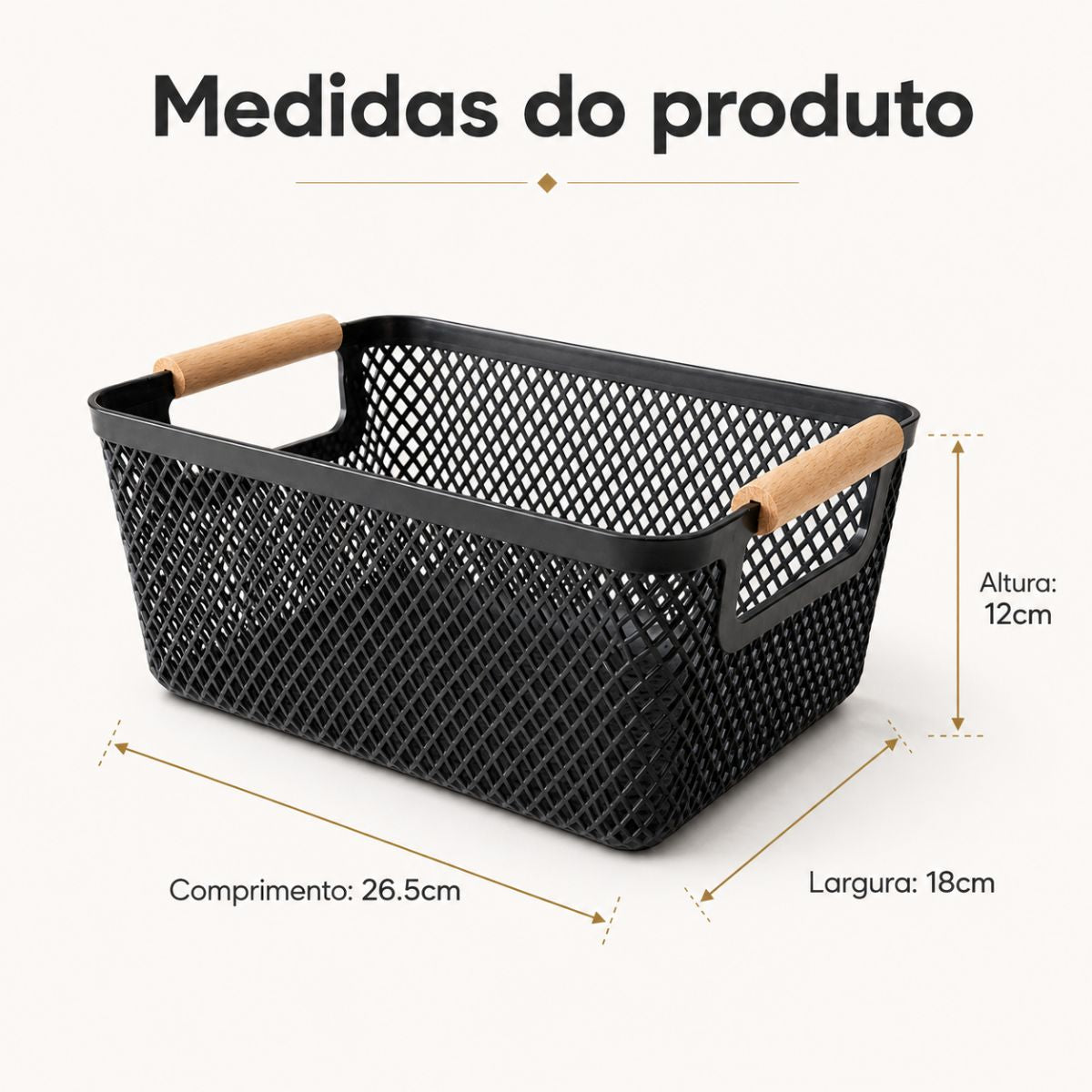 Cesto Organizador Multiuso com Alça em Madeira