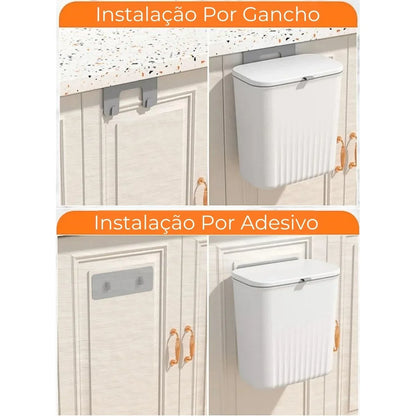LixoFlex - Lixeira 9 Litros Pendurável e Veda Cheiros Com Adesivos ProFix