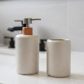 Kit Banheiro 2 Peças Lavabo Conjunto Saboneteira Dispenser e Porta Escovas Porcelana