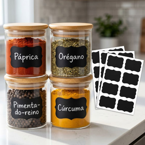 Kit 20 Etiquetas Pretas Reutilizáveis para Temperos