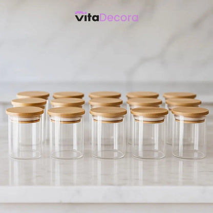 Kit 12 Porta Temperos Vidro & Bambu Premium Hermético 200ml [FRETE GRÁTIS]