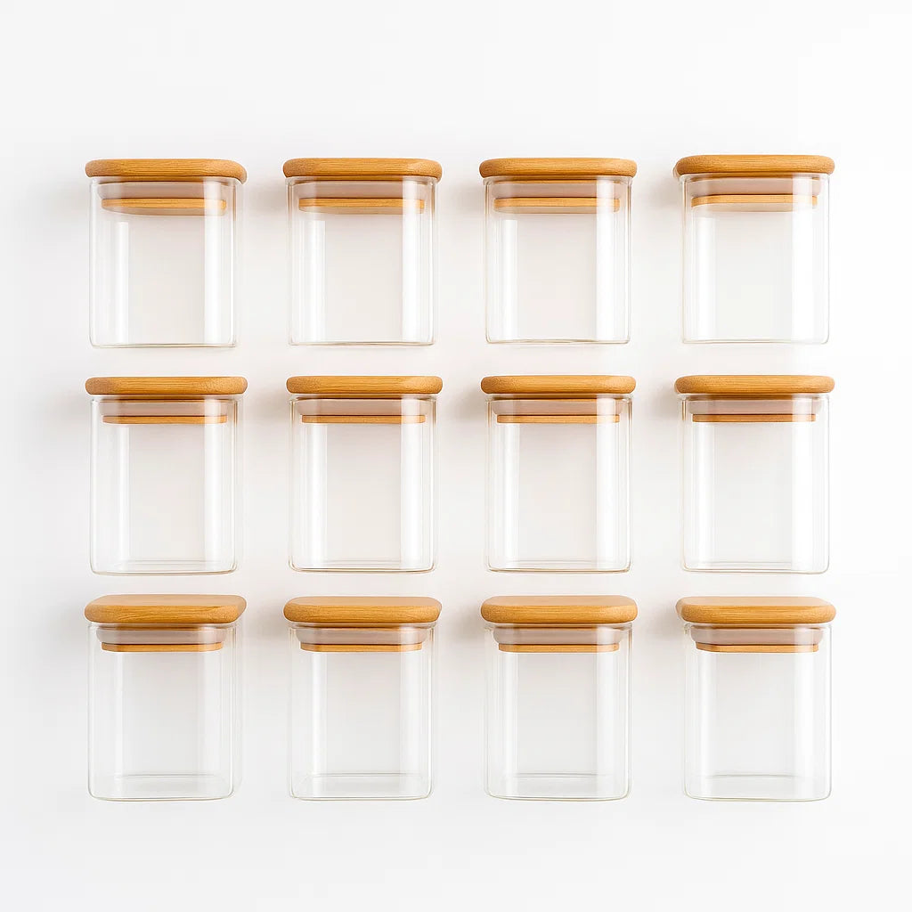 Kit 12 Porta Temperos Vidro & Bambu Premium Hermético 200ml [FRETE GRÁTIS]