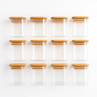 Kit 12 Porta Temperos Vidro & Bambu Premium Hermético 200ml [FRETE GRÁTIS]