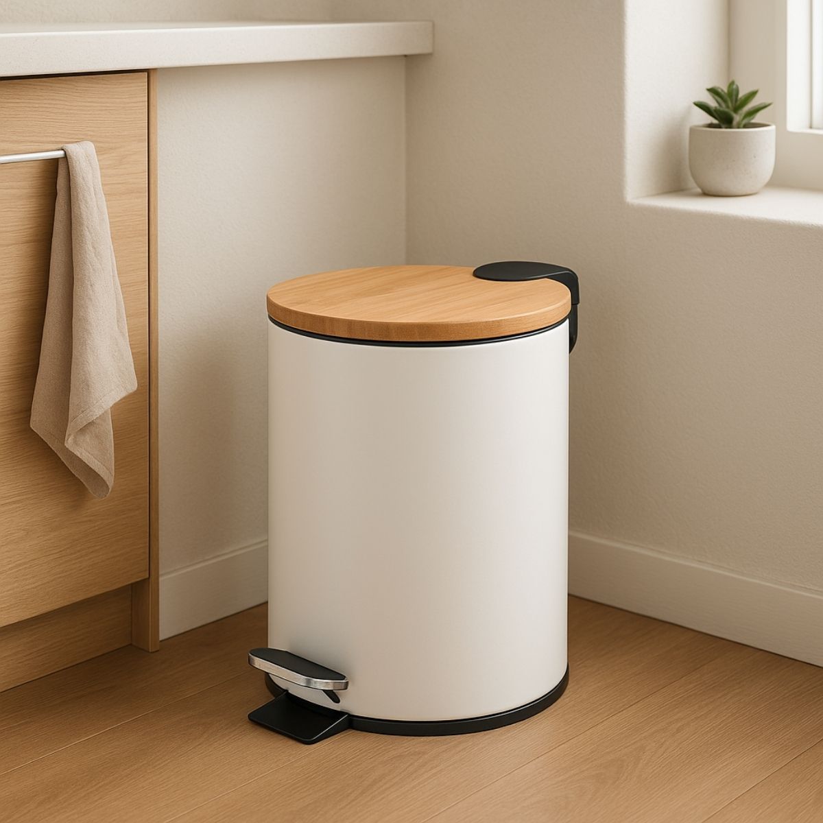 Lixeira 5L Redondo Inox com Bambu