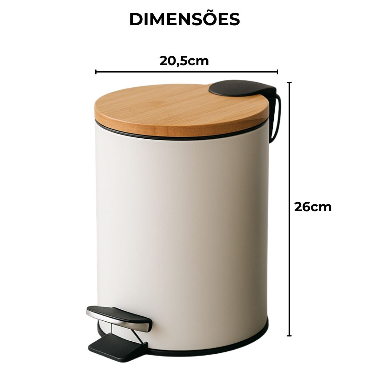 Lixeira 5L Redondo Inox com Bambu