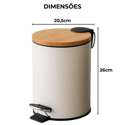 Lixeira 5L Redondo Inox com Bambu