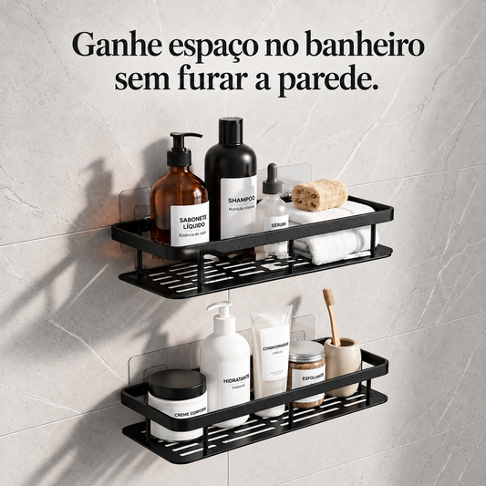 Ganhe espaço no banheiro sem furar a parede com o kit de prateleiras VitaAlu