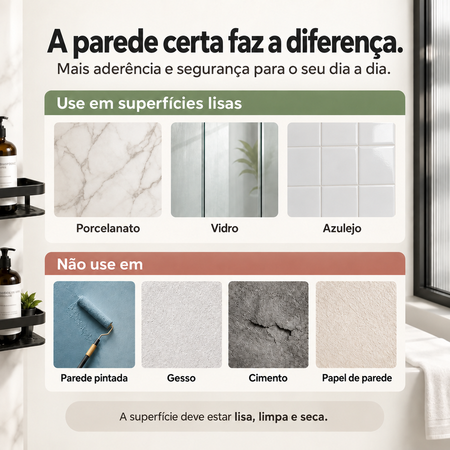 Superfícies indicadas e não indicadas para instalação dos adesivos