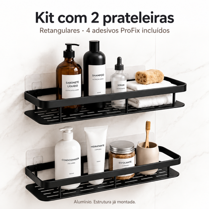 Kit com 2 prateleiras retangulares e 4 adesivos