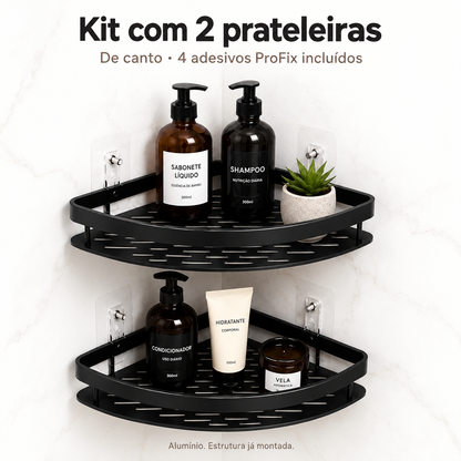 Kit com 2 prateleiras de canto e 4 adesivos