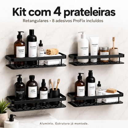 Kit com 4 prateleiras retangulares e 8 adesivos