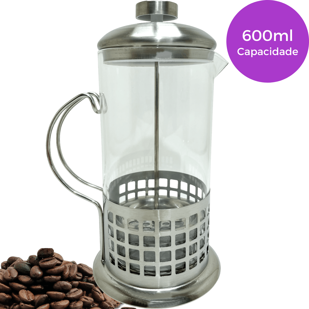 Cafeteira Prensa Francesa 600ml Aço Inox Quadrados - Dekasa Utilidades