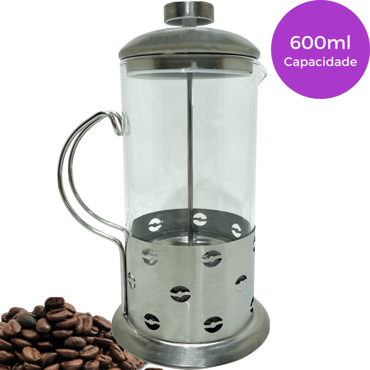 Cafeteira Prensa Francesa 600ml Aço Inox Grãos - Dekasa Utilidades