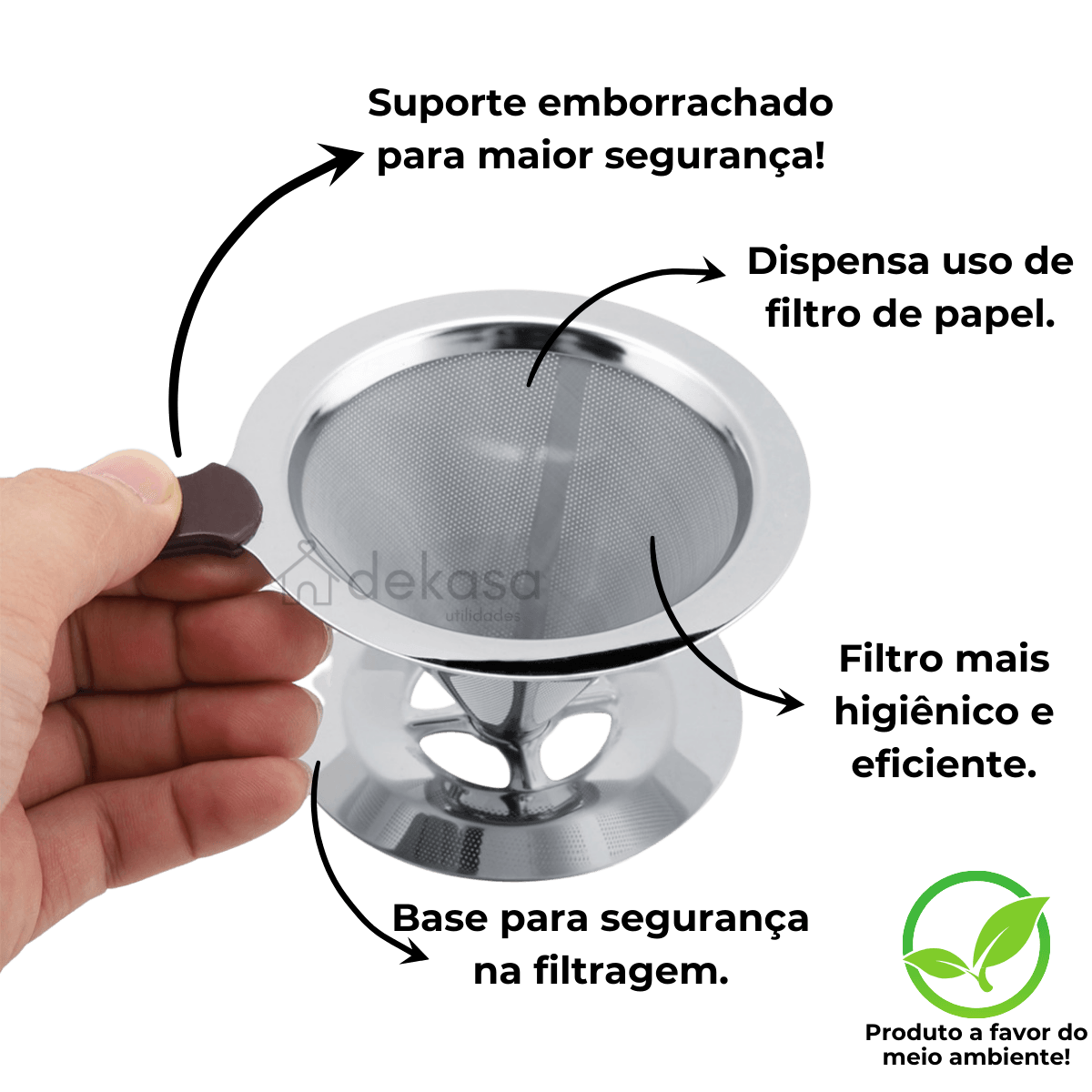 Coador de Café em Inox Filtro Reutilizável Com Base Tamanho 101 - Dekasa Utilidades