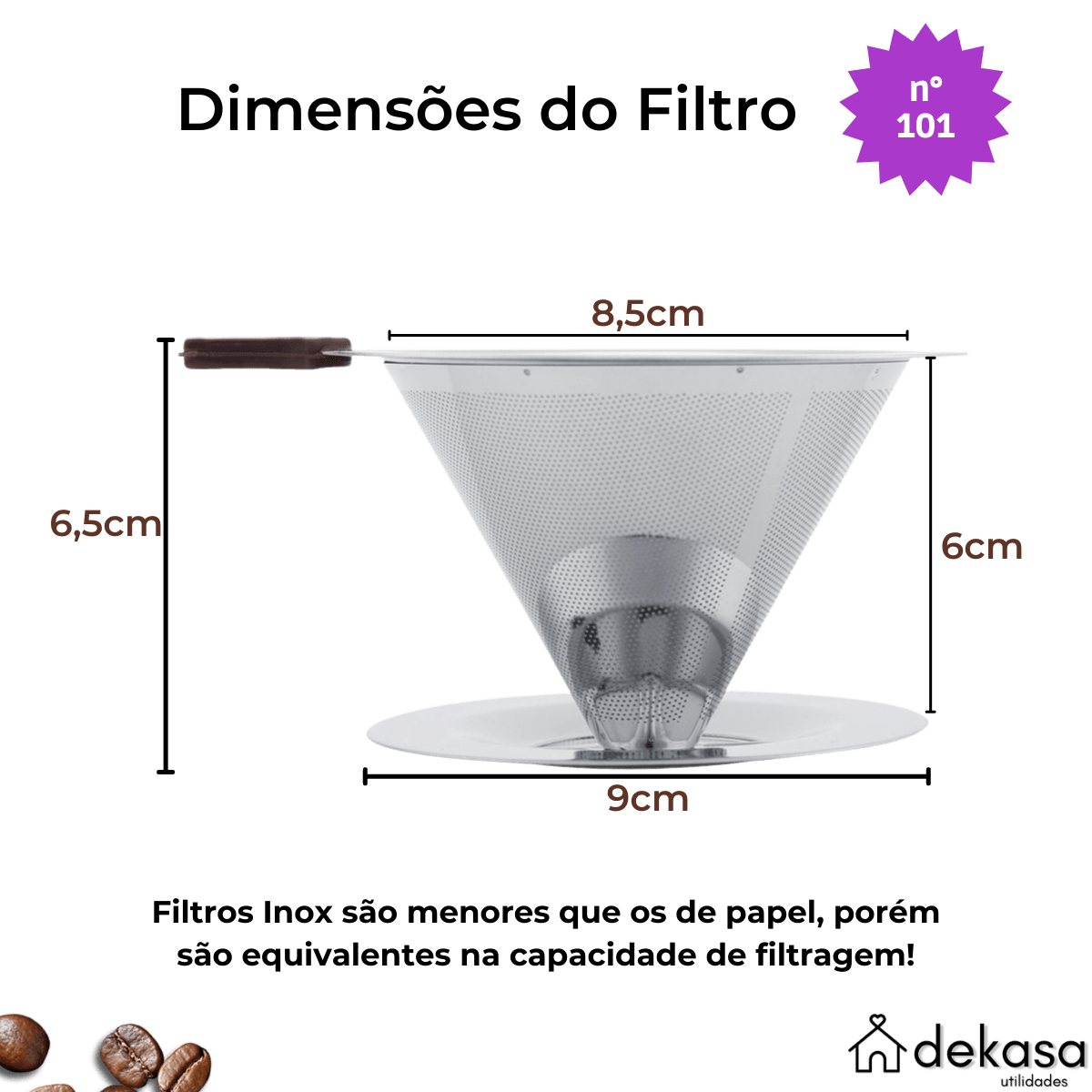 Coador de Café em Inox Filtro Reutilizável Com Base Tamanho 101 - Dekasa Utilidades