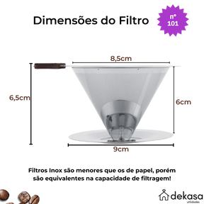 Coador de Café em Inox Filtro Reutilizável Com Base Tamanho 101 - Dekasa Utilidades