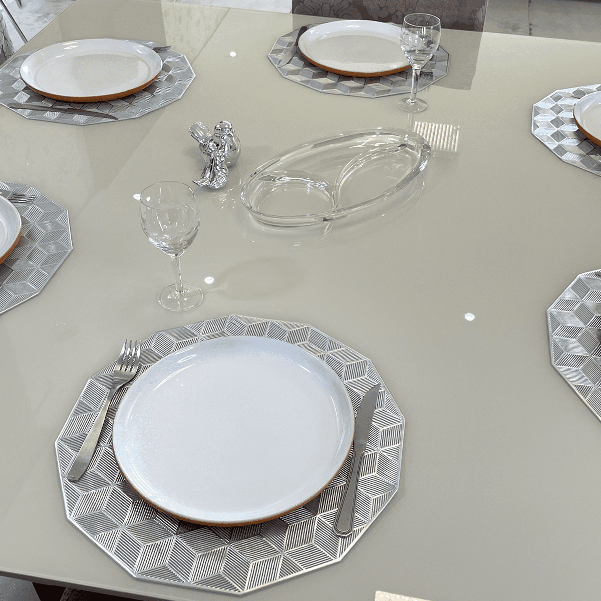 Jogo Americano 6 Peças para Mesa Posta Prata - Dekasa Utilidades