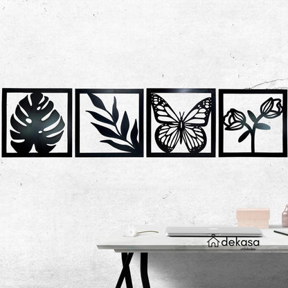 Kit 4 Quadros Decorativos Vazados Preto MDF 3mm c/ Dupla Face - Dekasa Utilidades