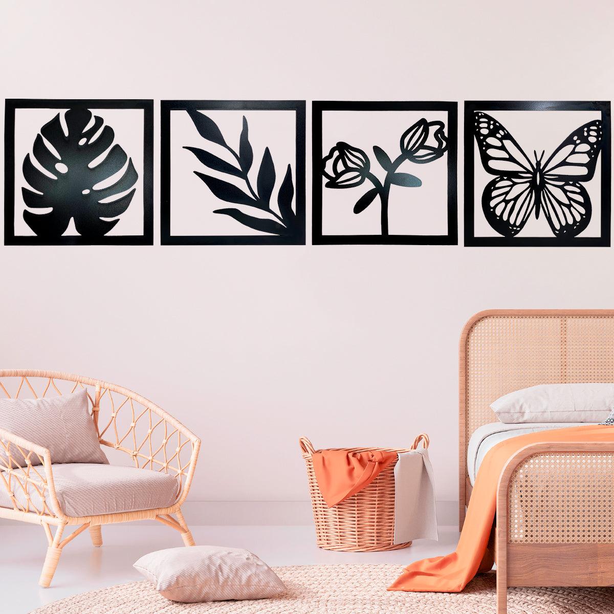 Kit 4 Quadros Decorativos Vazados Preto MDF 3mm c/ Dupla Face - Dekasa Utilidades