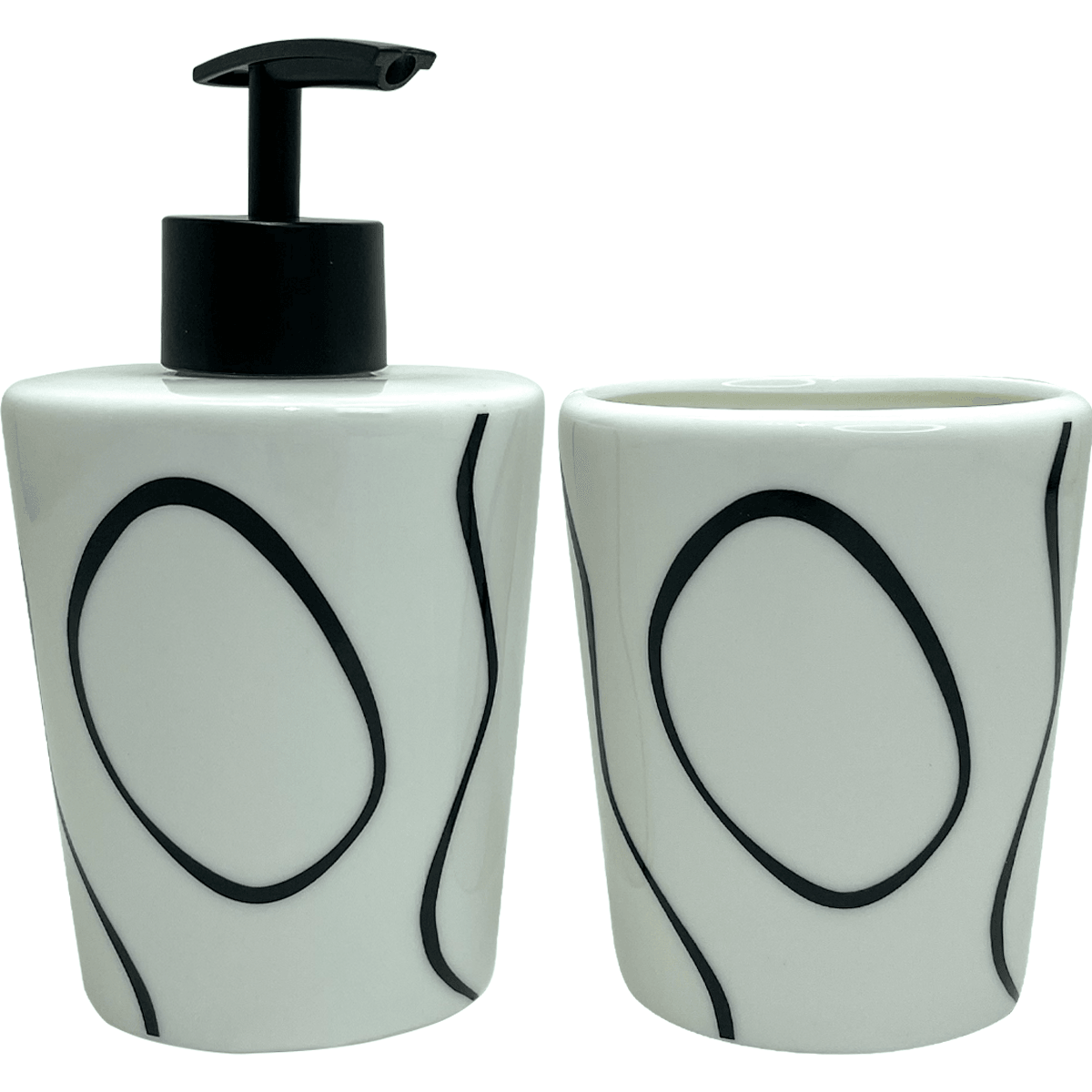 Kit Banheiro Lavabo Saboneteira Dispenser Porcelana Banheiro Luxo Preto e Prata - Dekasa Utilidades