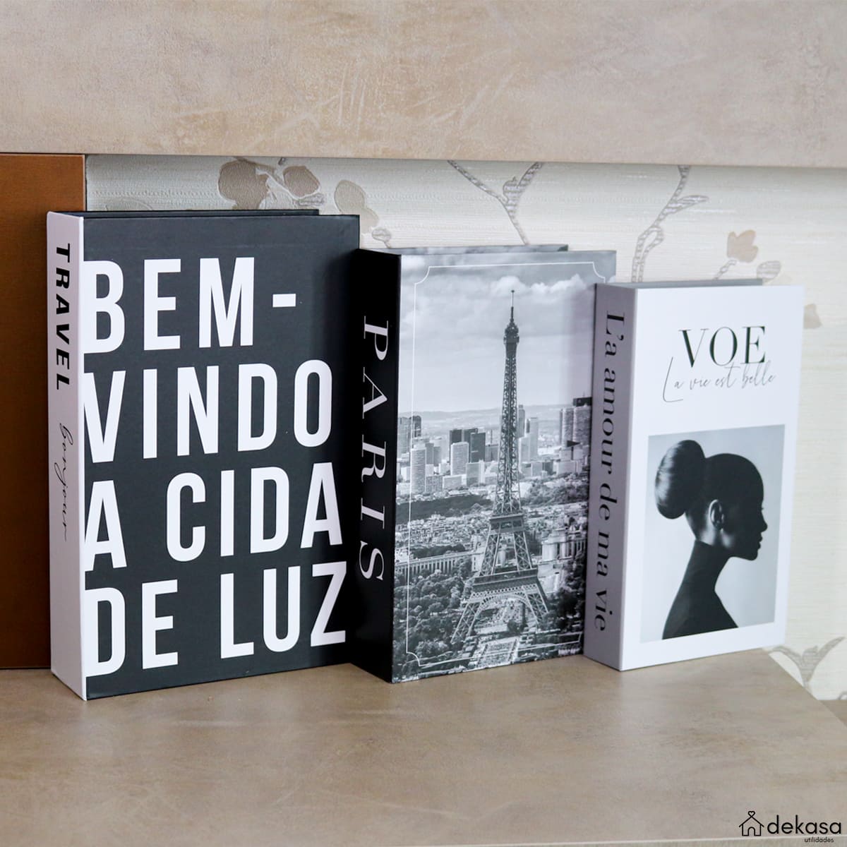 Kit Caixas Livros Decorativos - Modelo Paris [Frete Grátis e Brinde] - Dekasa Utilidades